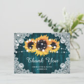 Blauwgroen Zonnebloem Weddenschap Hartelijk dank Bedankkaart (Staand voorkant)