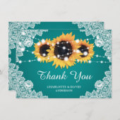 Blauwgroen Zonnebloem Weddenschap Hartelijk dank Bedankkaart (Voorkant / Achterkant)