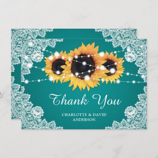 Blauwgroen Zonnebloem Weddenschap Hartelijk dank Bedankkaart (Voorkant / Achterkant)