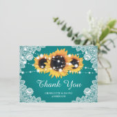 Blauwgroen Zonnebloem Weddenschap Hartelijk dank Bedankkaart (Staand voorkant)