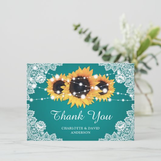 Blauwgroen Zonnebloem Weddenschap Hartelijk dank Bedankkaart (Staand voorkant)