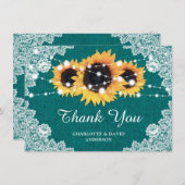 Blauwgroen Zonnebloem Weddenschap Hartelijk dank Bedankkaart (Voorkant / Achterkant)