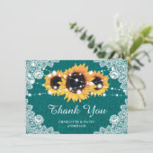 Blauwgroen Zonnebloem Weddenschap Hartelijk dank Bedankkaart (Staand voorkant)
