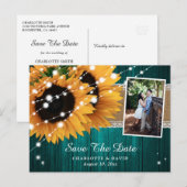 Blauwgroen Zonnebloem Weduwfoto Save the Date Aankondigingskaart (Voorkant / Achterkant)