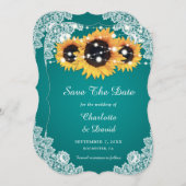 Blauwgroen zonnebloempitten save the date (Voorkant / Achterkant)