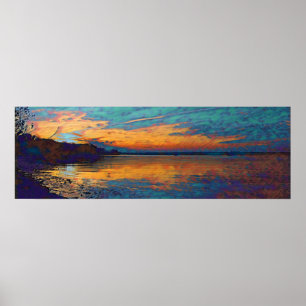 Blauwgroen zonsondergang poster