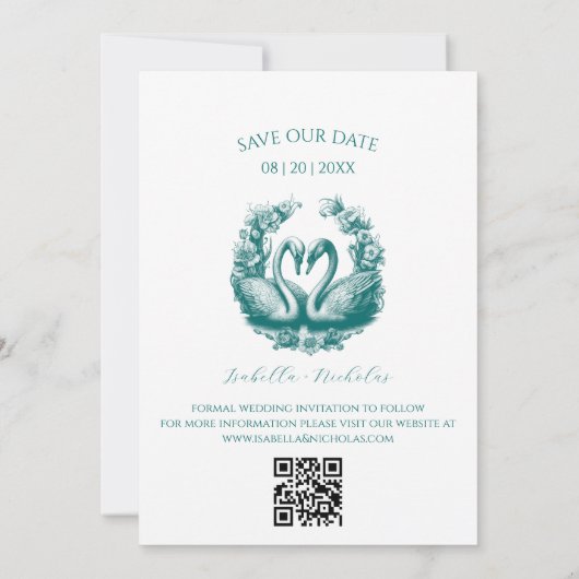 Blauwgroen Zwaan Foto Sla de datum Kaart (Achterkant)