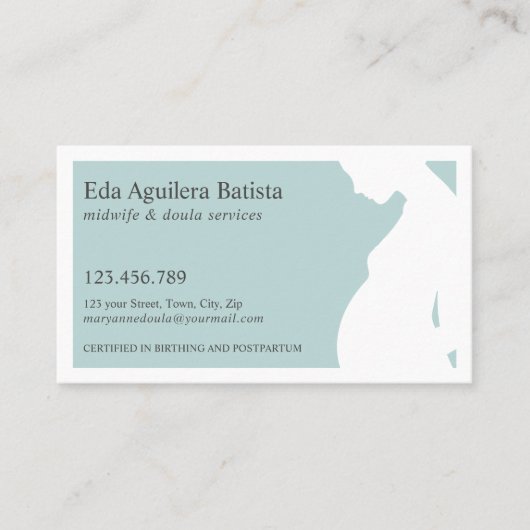 Blauwgroen | Zwangere vrouw SILHOUETTE Doula Visitekaartje (Voorkant)