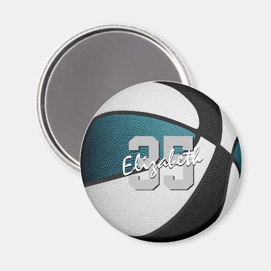 blauwgroen zwart basketbalteam kleuren kinder fees magneet (Voorkant / Achterkant)