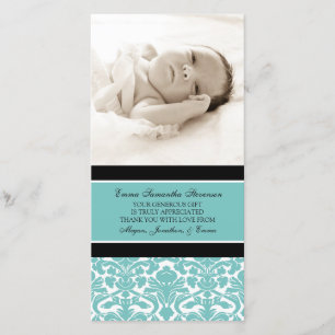 Blauwgroen zwart, bedankt Baby showers fotokaarten