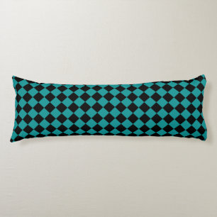 Blauwgroen zwart checker diamantpatroon lichaamskussen