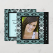 Blauwgroen Zwart Damask Afbeelding Sweet 15 Quince Kaart (Voorkant / Achterkant)