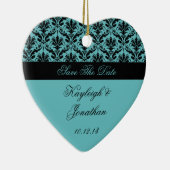  Blauwgroen zwart Damask sparen de Datum Ornament (Rechts)