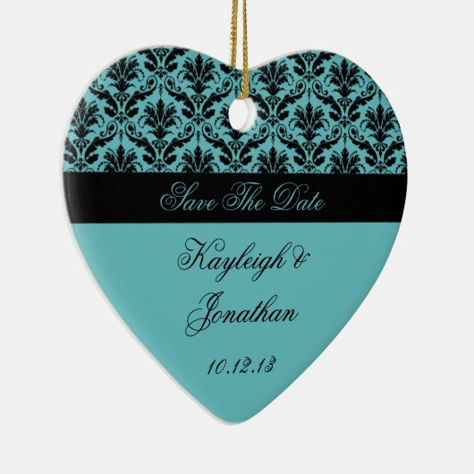 Blauwgroen zwart Damask sparen de Datum Ornament (Rechts)