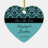  Blauwgroen zwart Damask sparen de Datum Ornament (Voorkant)