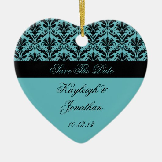  Blauwgroen zwart Damask sparen de Datum Ornament (Voorkant)