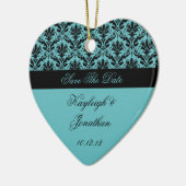  Blauwgroen zwart Damask sparen de Datum Ornament (Links)