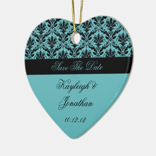  Blauwgroen zwart Damask sparen de Datum Ornament (Links)
