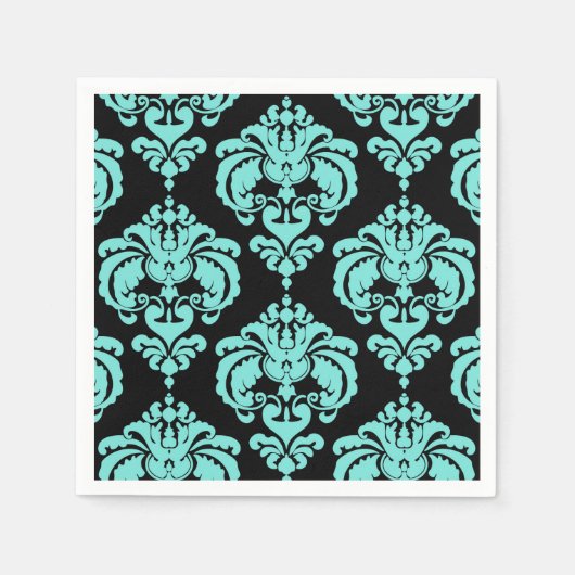 Blauwgroen & Zwart Damask Vintage Wedding Event Pa Servetten (Voorkant)