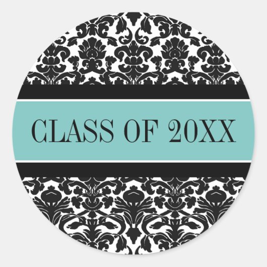 Blauwgroen zwart damast Afstuderen op maat jaar Ronde Sticker (Voorkant)