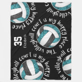 Blauwgroen zwart De volleybalbaan is mijn gelukkig Fleece Deken (Voorkant)
