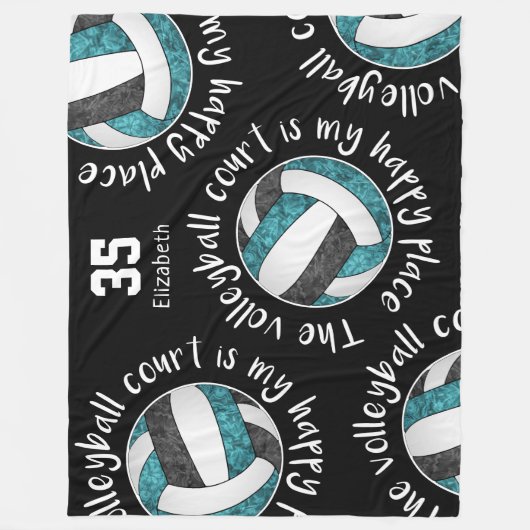 Blauwgroen zwart De volleybalbaan is mijn gelukkig Fleece Deken (Voorkant)