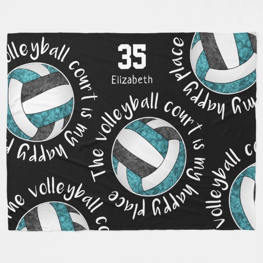 Blauwgroen zwart De volleybalbaan is mijn gelukkig Fleece Deken (Voorkant (Horizontaal))