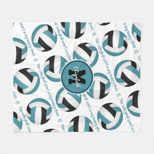 blauwgroen zwart De volleybalrechtbank is mijn gel Fleece Deken (Voorkant (Horizontaal))