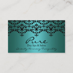 Blauwgroen & Zwart Elegant Damask Visitekaartje