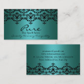 Blauwgroen & Zwart Elegant Damask Visitekaartje (Voorkant / Achterkant)