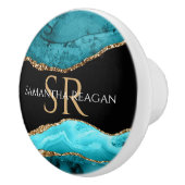 Blauwgroen, zwart en goudgrijs, DIY-naam en monogr Keramische Knop (Rechts)