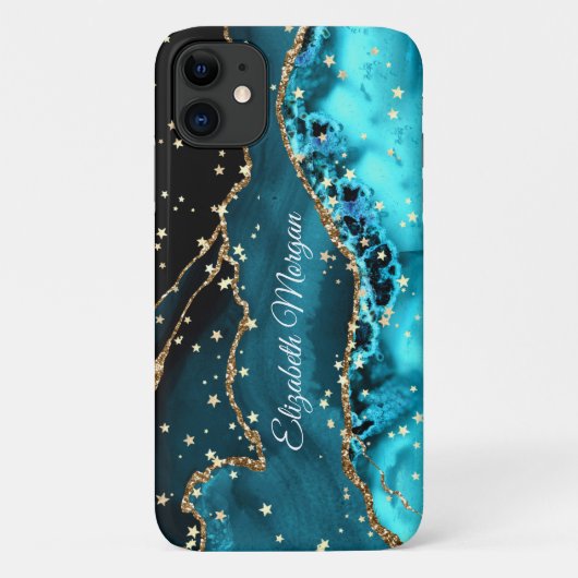 Blauwgroen, zwart en goudgrijs, grote gouden sterr Case-Mate iPhone case (Achterkant)