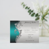  Blauwgroen zwart en zilver Floral RSVP (Staand voorkant)
