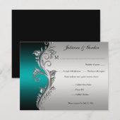  Blauwgroen zwart en zilver Floral RSVP (Voorkant / Achterkant)