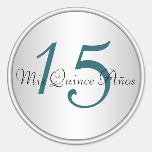 Blauwgroen, zwart en zilver Quinceanera Envelope S Ronde Sticker (Voorkant)