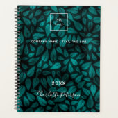 Blauwgroen zwart gebladerte bladeren bedrijf logo planner (Voorkant)
