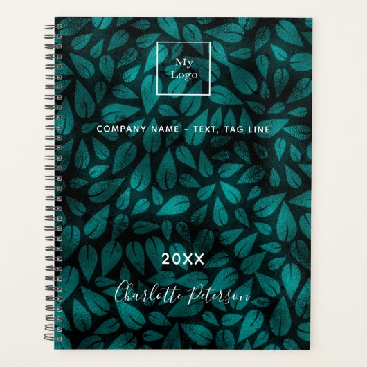Blauwgroen zwart gebladerte bladeren bedrijf logo planner (Voorkant)