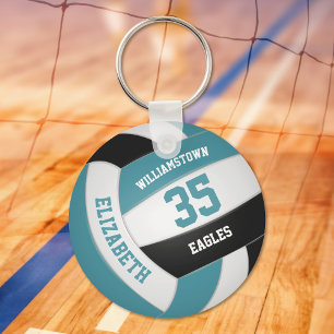 blauwgroen zwart gepersonaliseerd volleybal team sleutelhanger