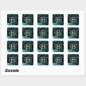 Blauwgroen Zwart Goud Agaat DIY Naam Monogram Beze Vierkante Sticker (Vel)
