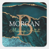 Blauwgroen Zwart Goud Agaat DIY Naam Monogram Beze Vierkante Sticker (Voorkant)
