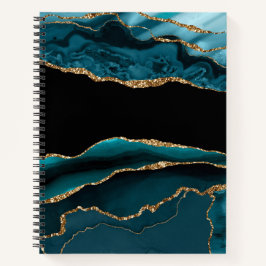 BLAUWGROEN ZWART GOUD AGAAT LOOK NOTITIEBOEK