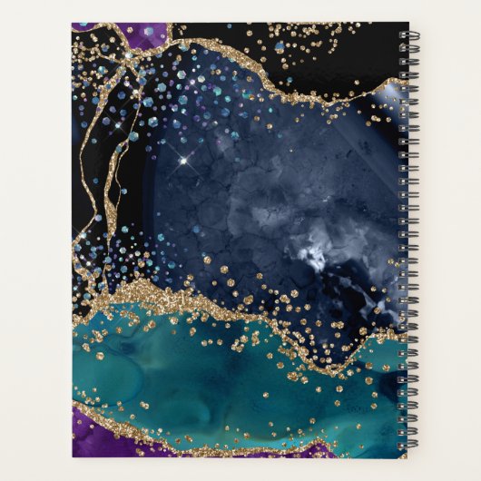 Blauwgroen zwart goud agaat monogram modern luxe planner (Achterkant)