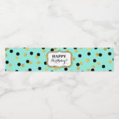 Blauwgroen Zwart Goud Confetti Happy Birthday! Waterfles Etiket (Enkel label)