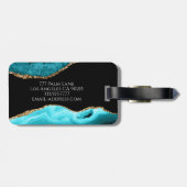 Blauwgroen zwart-goudgedoe, DIY-naam en monogram Bagagelabel (Achterkant horizontaal)