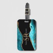 Blauwgroen zwart-goudgeweer, DIY-naam en monogram  Bagagelabel (Voorkant (verticaal))