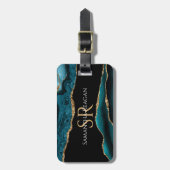 Blauwgroen zwart-goudgeweer, DIY-naam monogram en  Bagagelabel (Voorkant verticaal)