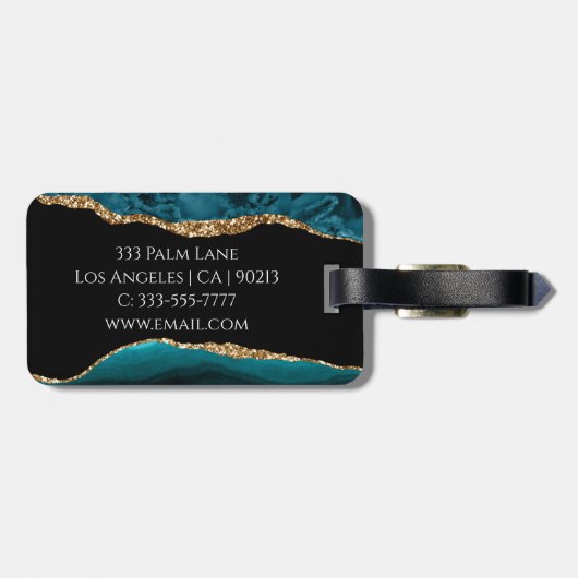 Blauwgroen zwart-goudgeweer, DIY-naam monogram en  Bagagelabel (Achterkant horizontaal)