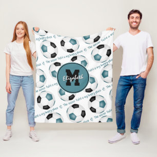 blauwgroen zwart Het voetbalveld is mijn gelukkige Fleece Deken