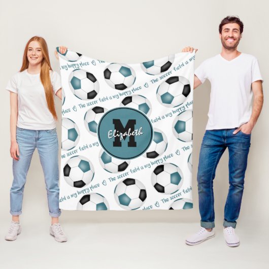 blauwgroen zwart Het voetbalveld is mijn gelukkige Fleece Deken (In situ)