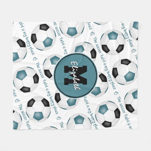 blauwgroen zwart Het voetbalveld is mijn gelukkige Fleece Deken (Voorkant (Horizontaal))